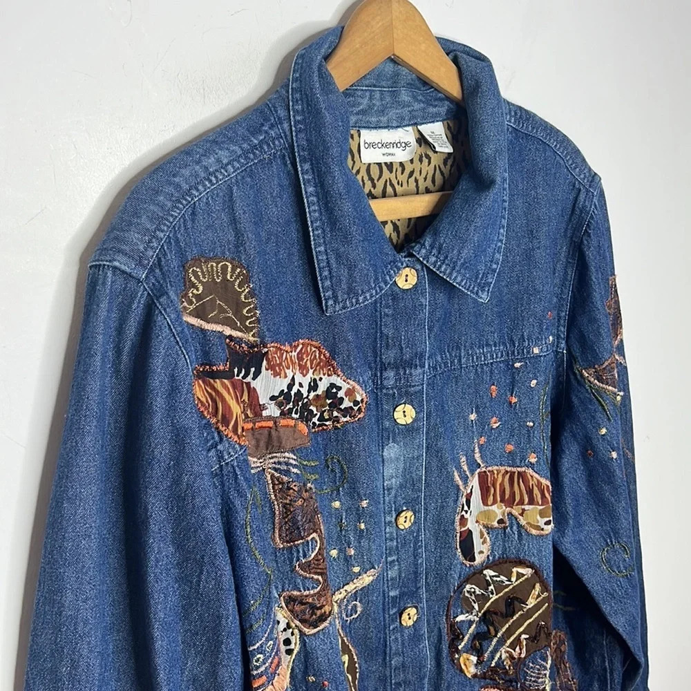 BRECKENRIDGE Woman 3X Boho Embroidered Art to Wear Button Up Collard Blouse